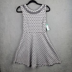 Pixley Millie Textured Knit Dress Womens Small Gray White Circle A-Line